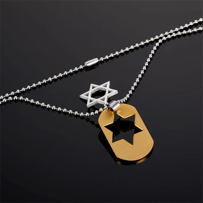 OPJ Fashion Casual Necklace Hip Hop Six Pointed Star Two In One Military Card Man Pendant Jewelry Sets