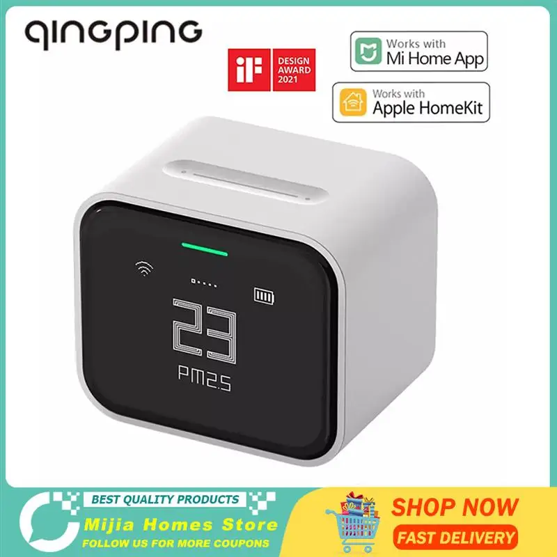 เครื่องตรวจจับอากาศแบบ Qingping CO2 PM2.5อุณหภูมิ PM10เครื่องวัดความชื้นหน้าจอสัมผัสทำงานร่วมกับ Apple แอป mihome