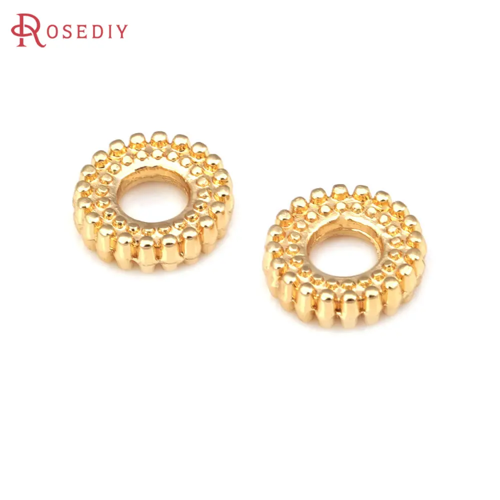 18K Gold Color Brass Worm Pettern Tire Round Circle Bracelets Beads Spacer Beads Diy Jewelry Making Accessories