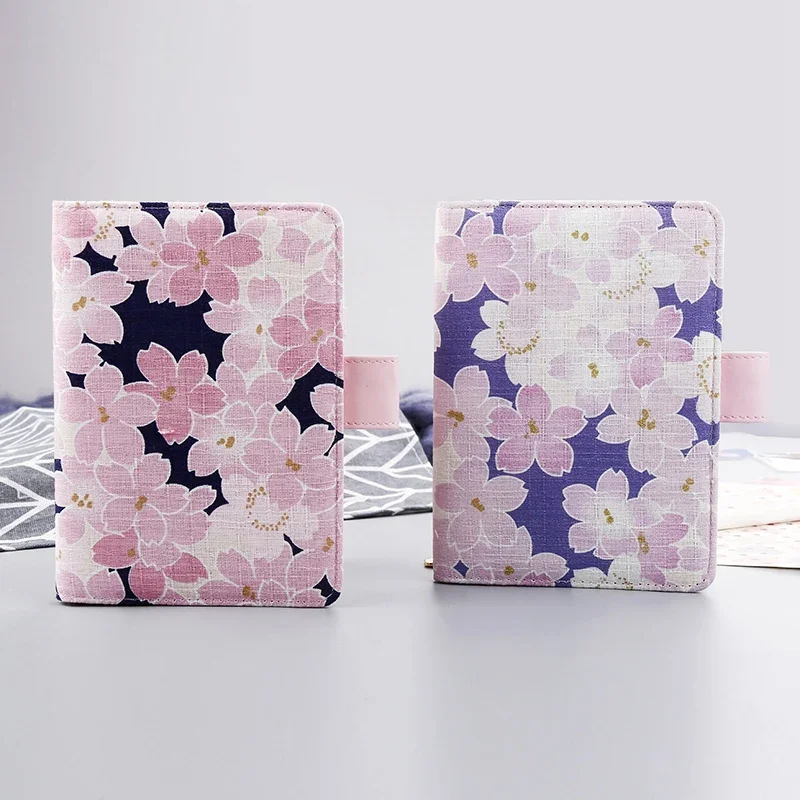 Creative Blue Sakura A6 Bound Journal Notebook Cloth Book Cover Cute Girl Diary Hobo Grid Notepad Agenda Planner Office Statione