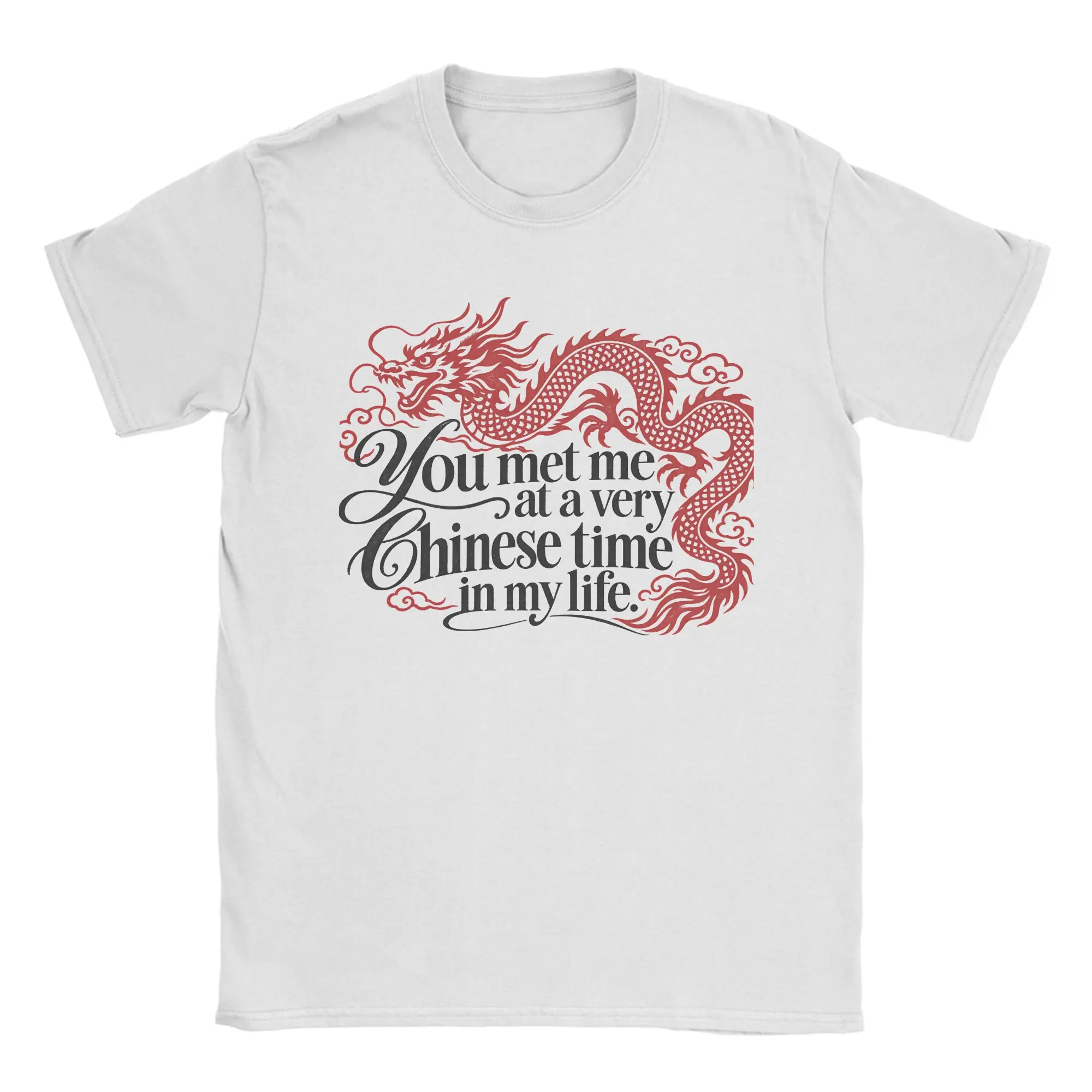Leisure Red Asian Chinese Dragon Oriental Aesthetic T-Shirt Men Round Neck 100% Cotton T Shirt  Short Sleeve Tees Gift Clothes