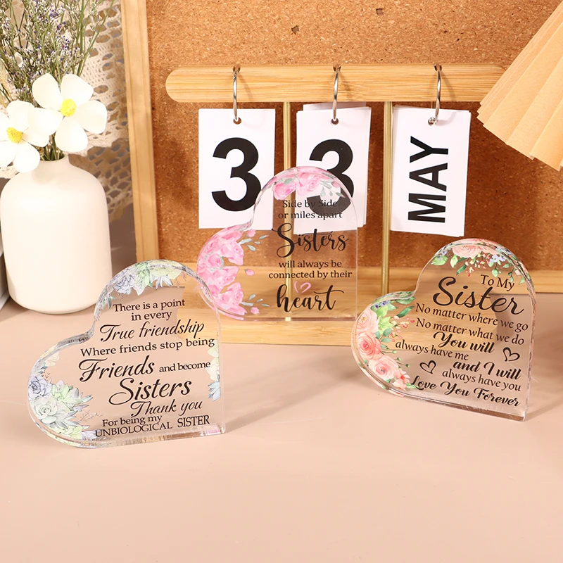 1 PCS New Clear Acrylic Love Heart Friendship Gift Home Decor Decorative Sign Gift For Sisters Desktop Ornament