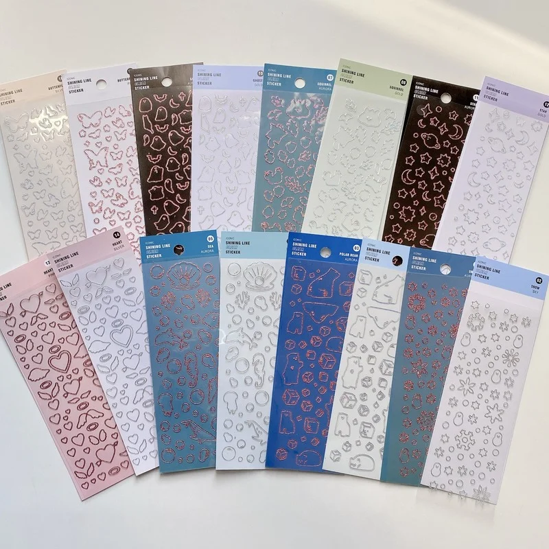 Linha Laser Transparente Adesivos, DIY Material Scrapbooking, Bonito Album Stick, Papelaria decorativa, PVC, Flash, 1 folha