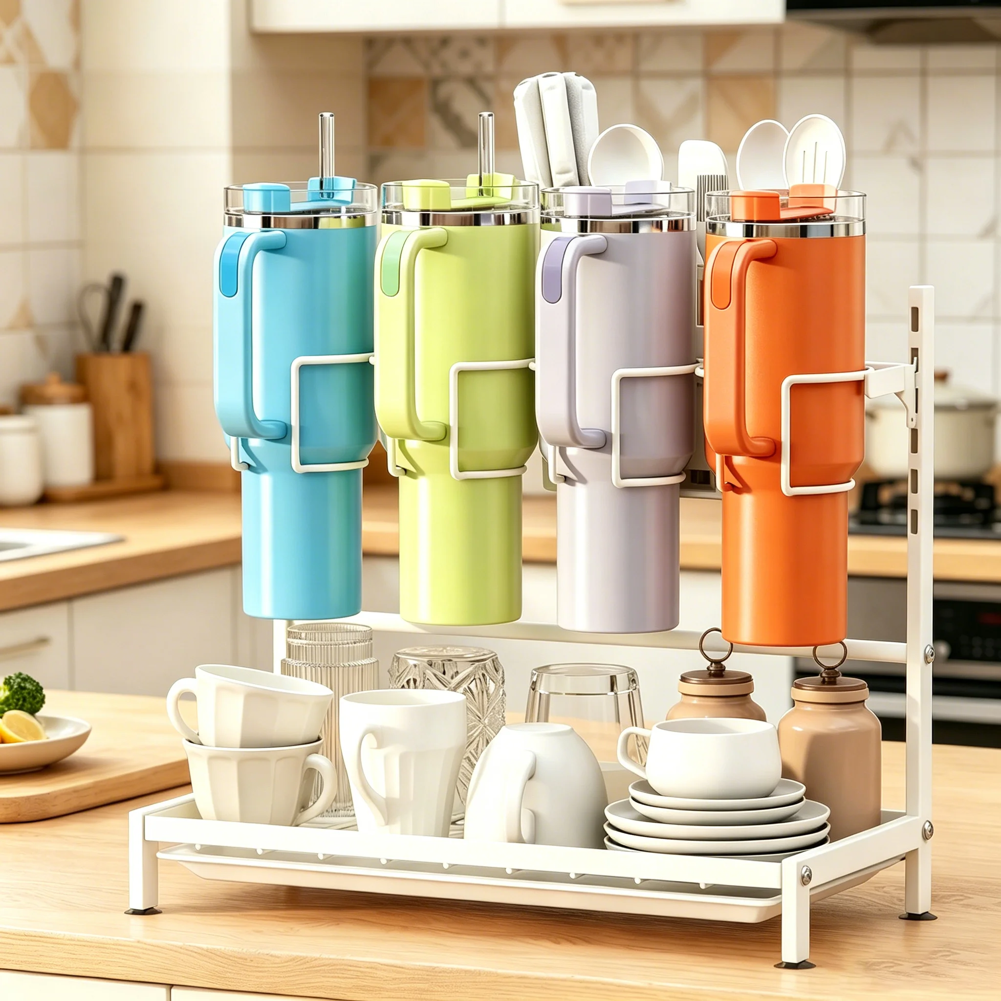 

2 IN1 Water Bottle Organizer for Stanley Cup 40oz With Drying Rack Multi-functional Tumbler Cup Storage Rack for Kitchen Cabinet