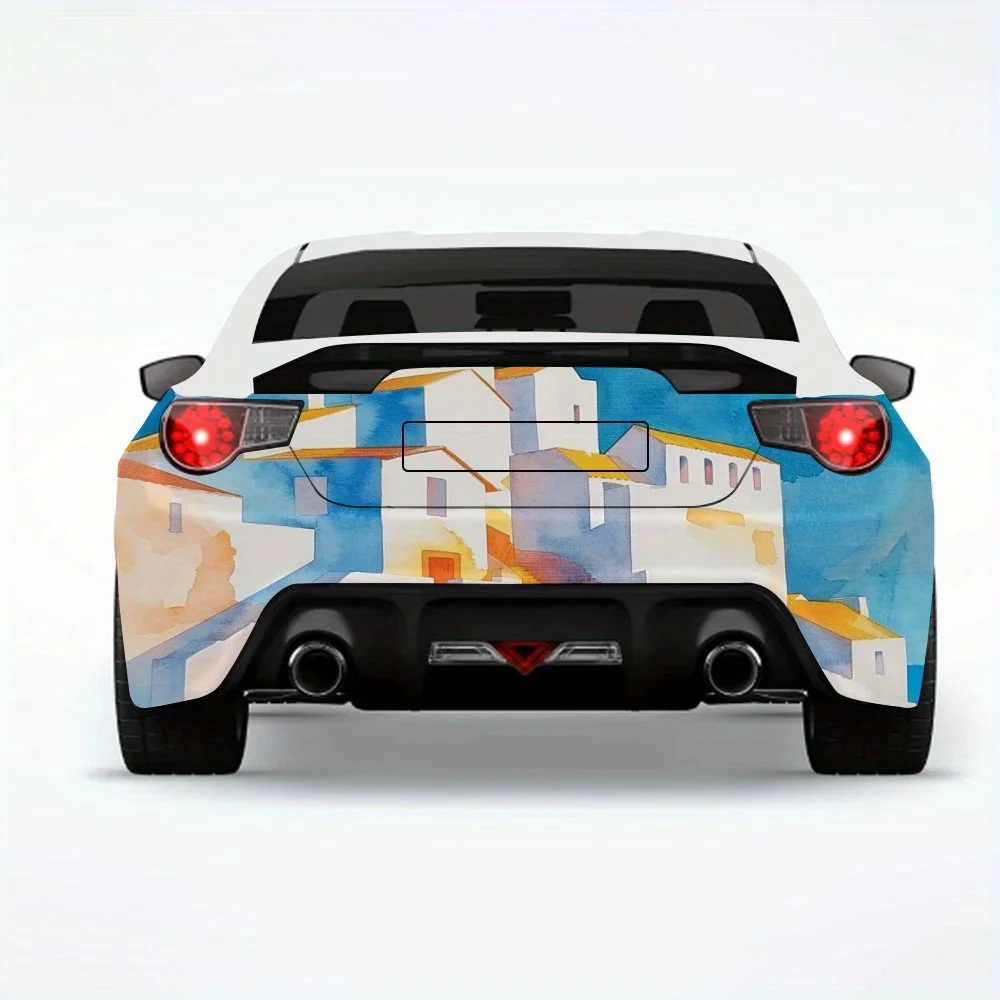 

Белое здание, акварельная автомобильная наклейка, виниловая наклейка на заднюю часть автомобиля, водонепроницаемые самоклеящиеся виниловые наклейки для хвоста и бампера автомобиля