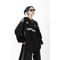 Deeptown koreańskie bluzy damskie Cyber Y2k Streetwear Oversize pulower z okrągłym dekoltem bluza z długim rękawem 2023 jesień zima