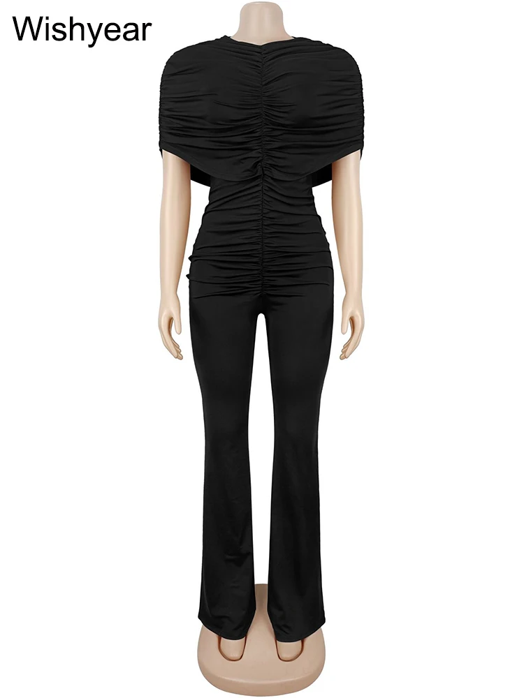 Wishyear Sexy Slin Black Ruffles Bodycon Jumpsuits for Women One Pieces Flare Pants Female Birthday Evening Rompers Outfits 2026 view 5
