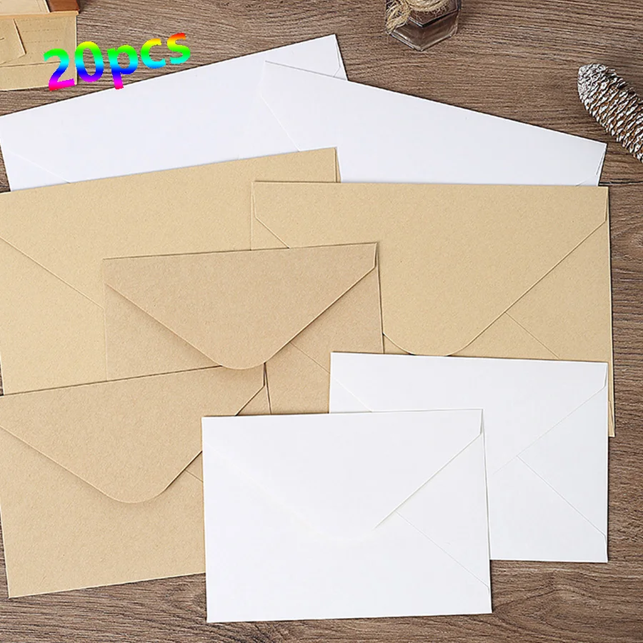 20pcs blank European yellow kraft paper/white kraft paper envelope, greeting card postcard without words simple envelope