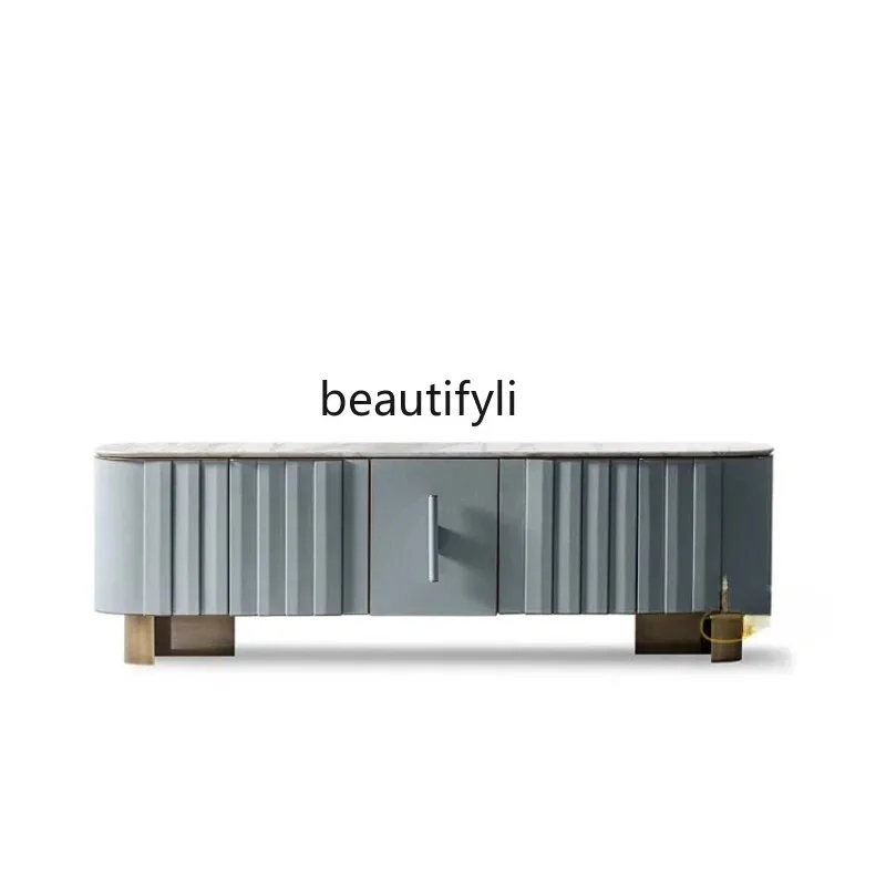 A029 Italian light luxury modern minimalist locker marble surface metal paint TV cabinet