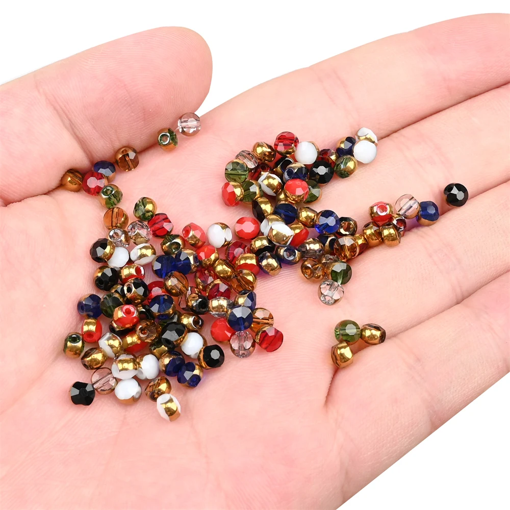 Perles Rondes en Verre Tchèque, Bord de Couleur Dorée de 4mm, pour Bracelet en Clip Fait à la Main, Boucles d'Oreilles, Bijoux de Bricolage, 72 Pièces/Lot