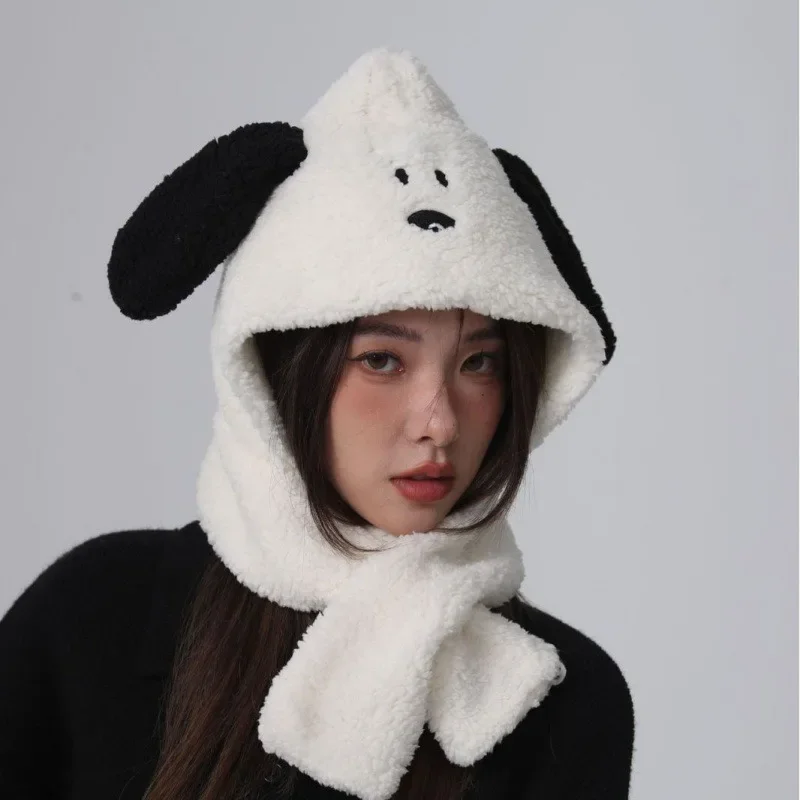 Snoopy Warm Hat Plush Scarf Autumn Winter Cute Women Girls Headgear Cartoon Student Kawaii Anime Ear Furry Protection Riding Cap