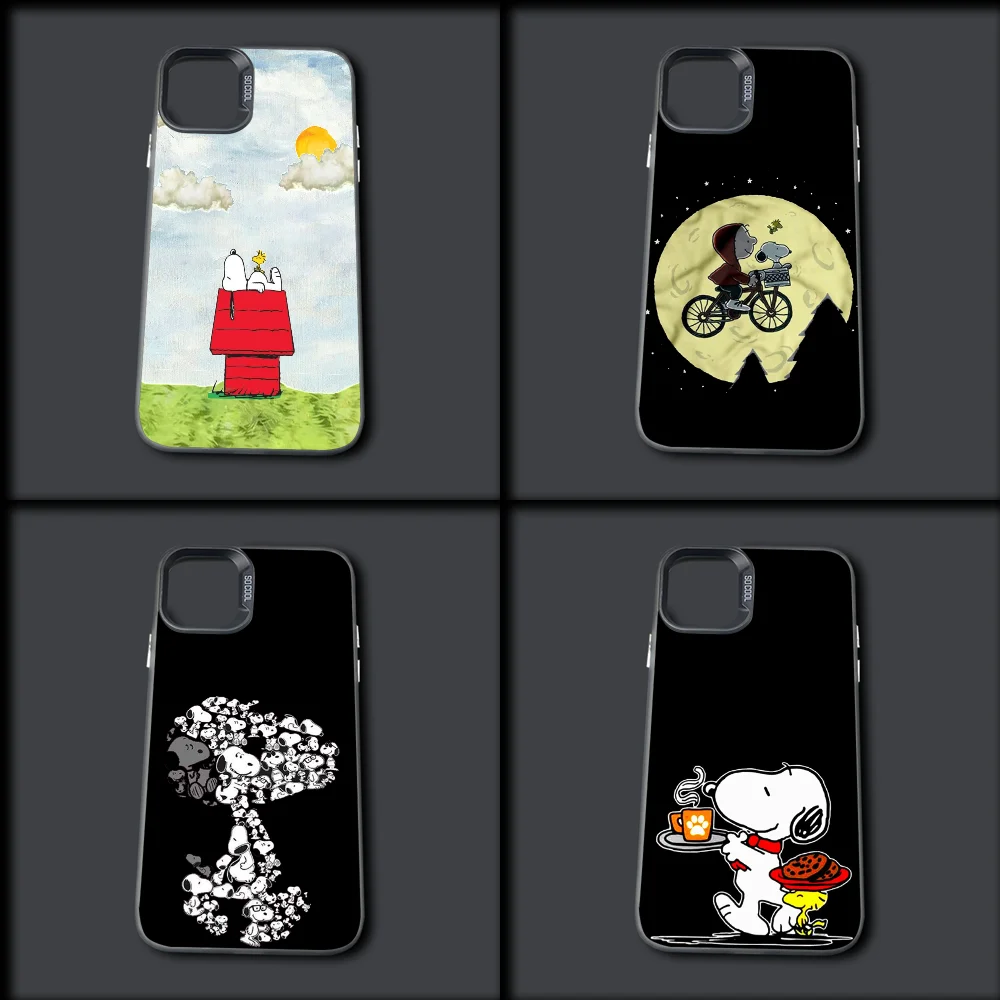 Anime Cartoon-S-Snoopy-s Phone Case For iPhone 16,15,14,13,12,11,Mini,Pro,MAX Gray Drop Matte Shockproof Soft Cover