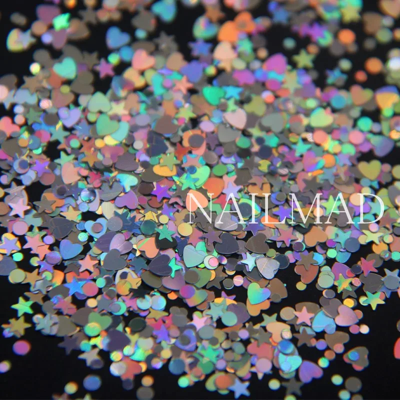 3ml Box Holo Nail Glitter Mixes Heart Round Star Nail Sequins Holographic Glitter Nail Art Decorations