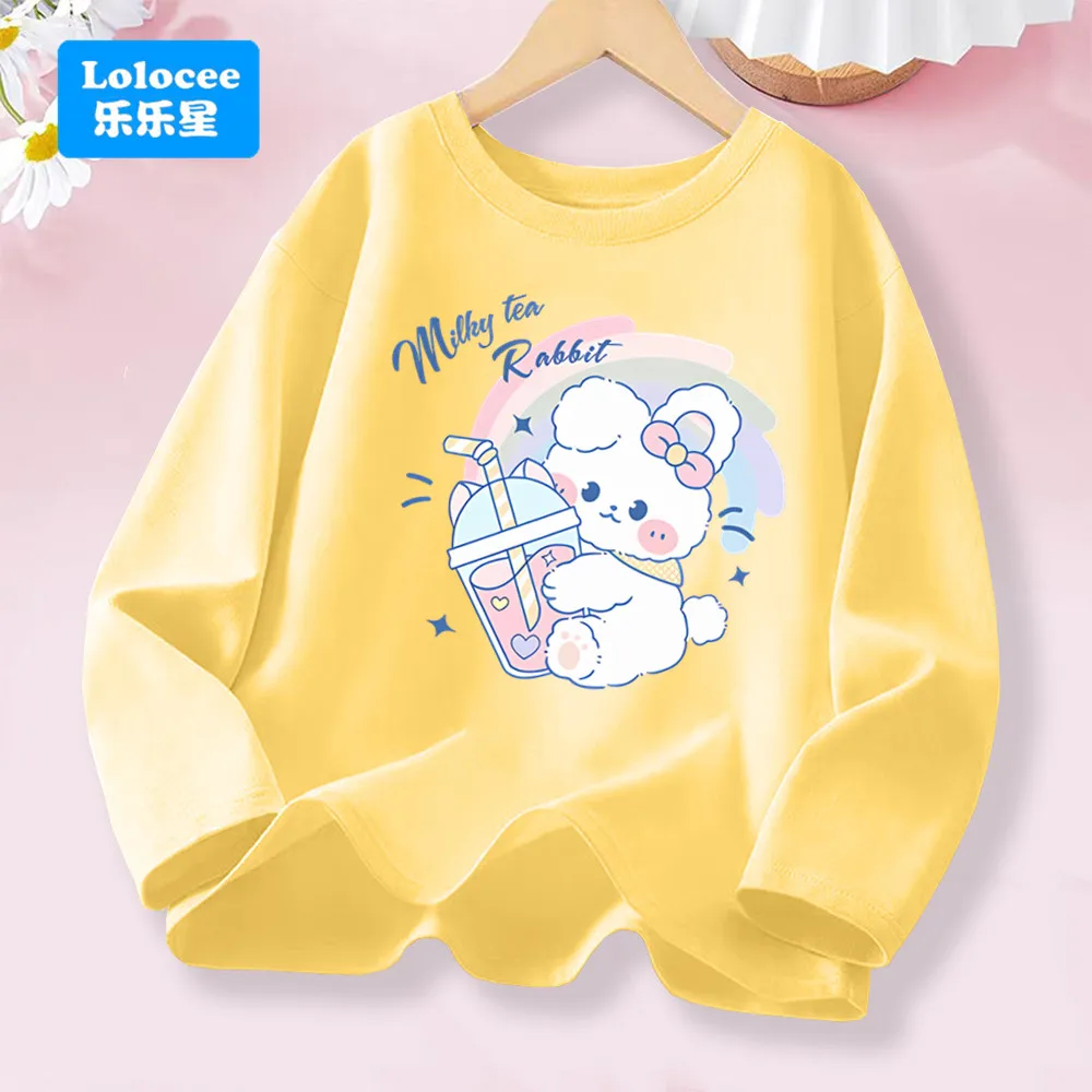 Lässiges T-Shirt für Kinder, Bonbonfarben, Milky Tea Bunny-Grafik – Kawaii-Langarm-T-Shirt für Mädchen