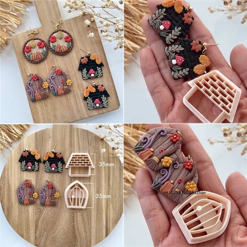 Fairy Door Cottage Polymer Clay Cutters 10mm Maple Leaf Mushroom Pinecone Shaped Earrings Jewelry Pottery Clay Cutting Tools