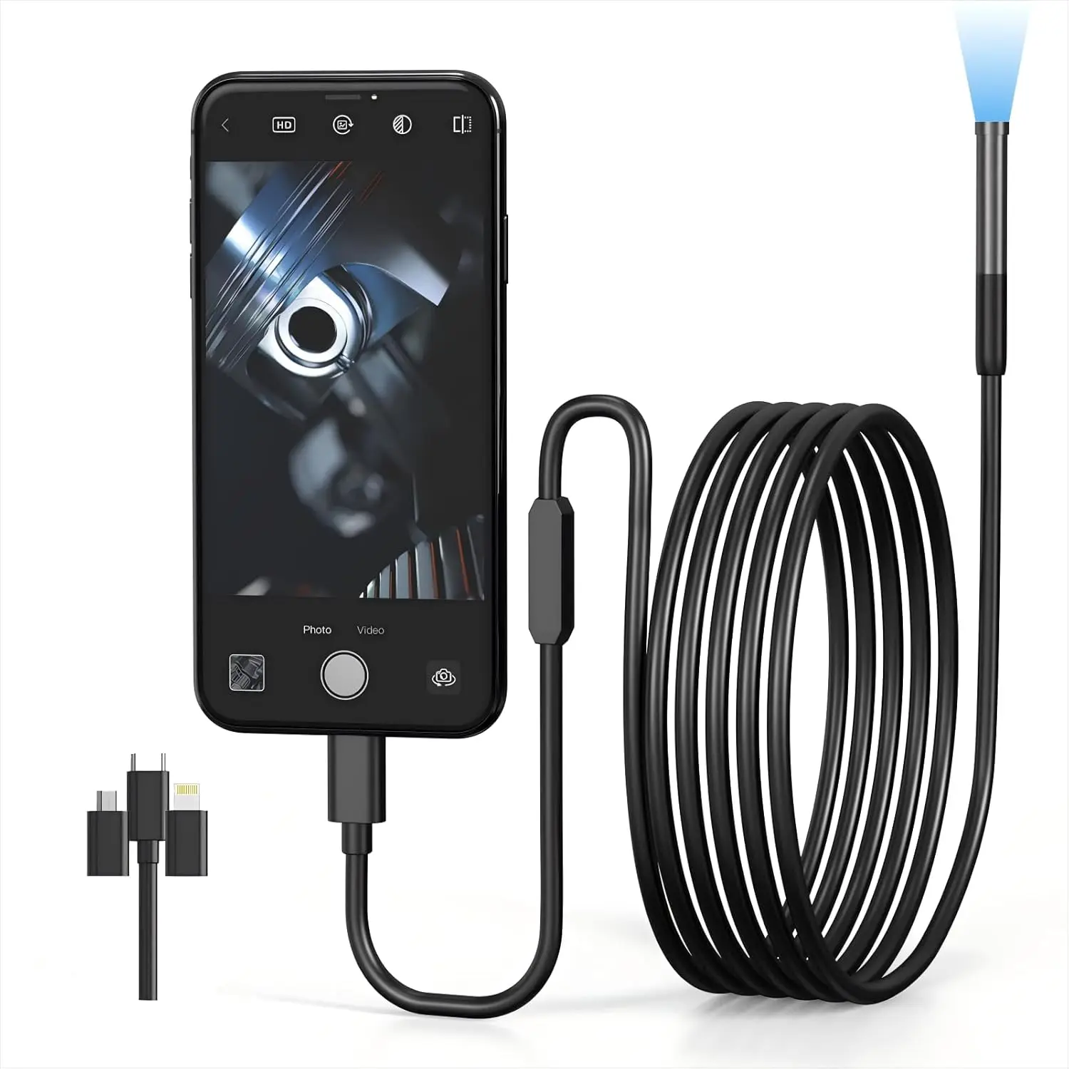 Endoscope Camera with Light HD Bore Scope Borescope Waterproof  Semi-Rigid Cord for Pipe Inspection For Android/IOS/IPhone