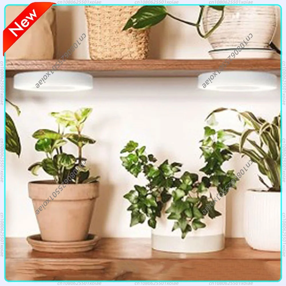 Full Spectrum Ceiling Grow Light 3/9/12H Timer LED Halo Plant Lamp 4 Dimmable Levels Under Cabinet Plant Lamp for Small Plants