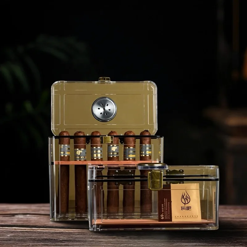Acrylic Transparent Large-Capacity Moisturizing Cigar Box, Moisture-Proof And Insect-Proof Lock & Lock Cigar Box.