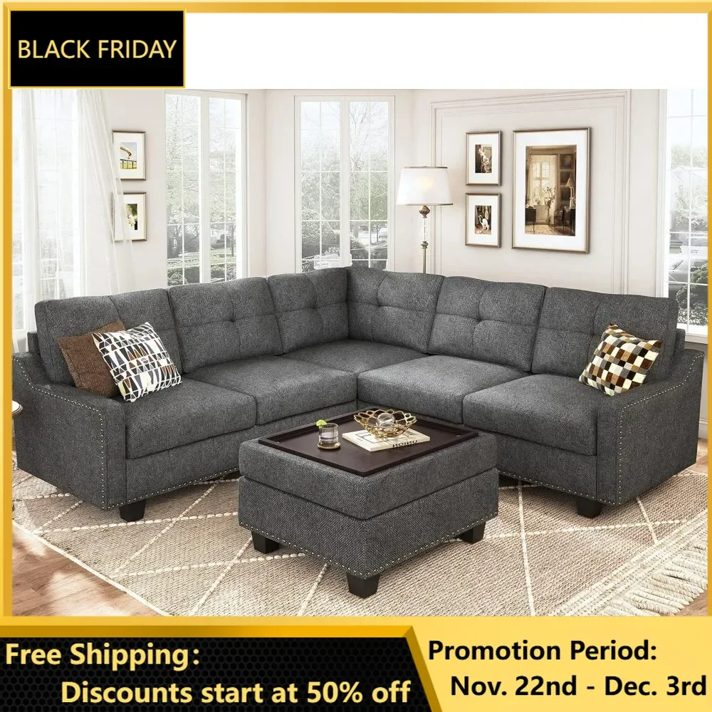 

Convertible Sectional Sofa, Storage Ottoman L Shaped Couch for Small Apartment Reversible Sectional Sofa for Living Room, Sofas