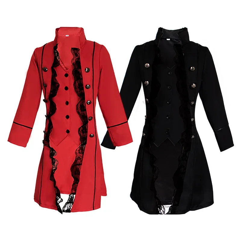

Halloween Medieval Solid Color Long Sleeve Three Breasted Ladies Coat Irregular Top
