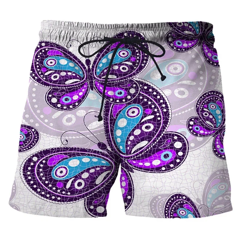 Summer Vintage 3D Animal Butterflies Printing Beach Shorts Coloful Flowers Florals Graphic Short Pants For Men Fashion Clothing