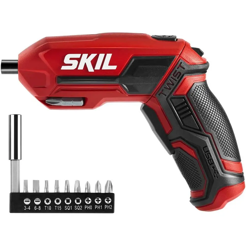 

Pivot Grip Rechargeable Cordless Screwdriver, Includes 9pcs Bit, 1pc Bit Holder, USB Charging Cable