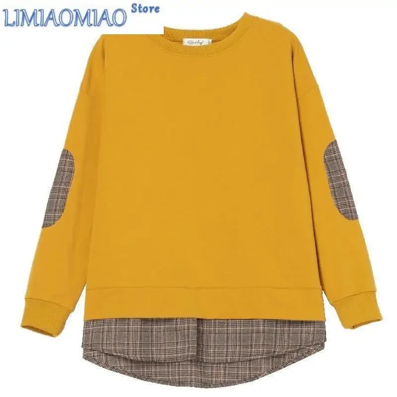 Color Matching Sweatshirts Women Long Sleeve Autumn New Loose Patchwork O-collar Office All-match Lady Casual Fashion Top