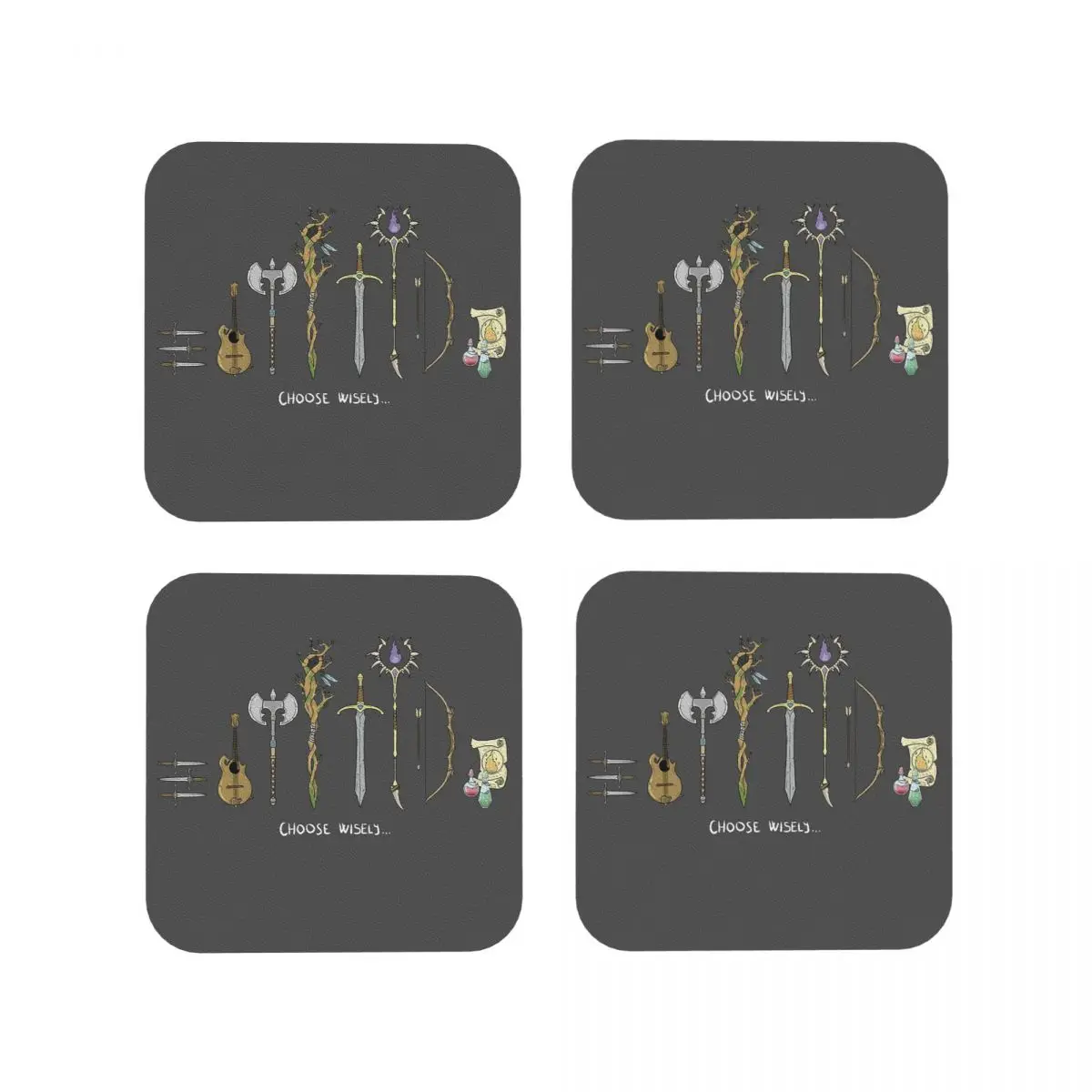 Chose Wisely, DnD Classes Option Coasters Kitchen Placemats Non-slip Insulation Cup Mats For Decor Home Tableware Pads Set of 4