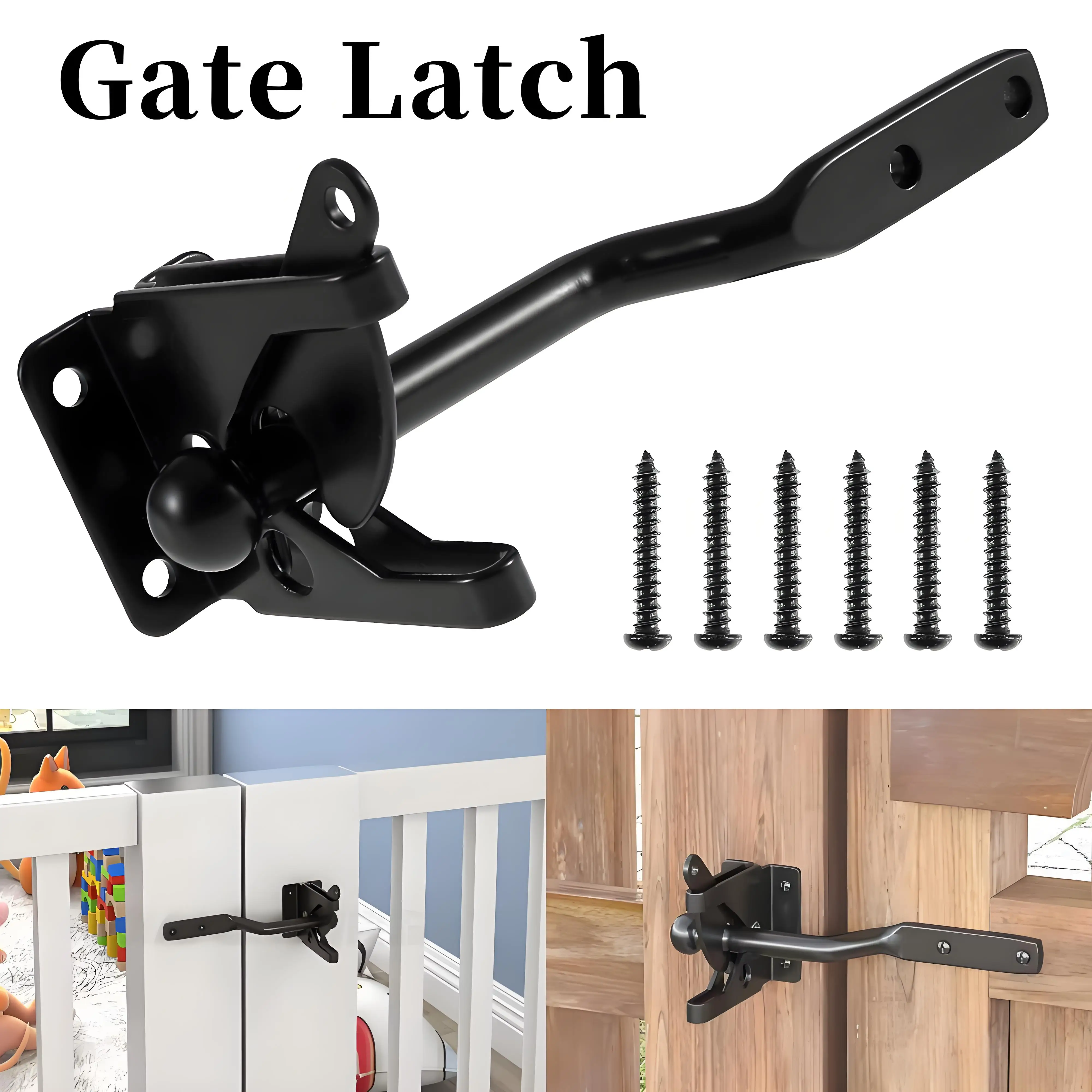 Auto Gate Latch Heavy Duty Rustproof Carbon Steel Door Lock Weather Resistant Security Automatic Lever Fence Latch with Screws