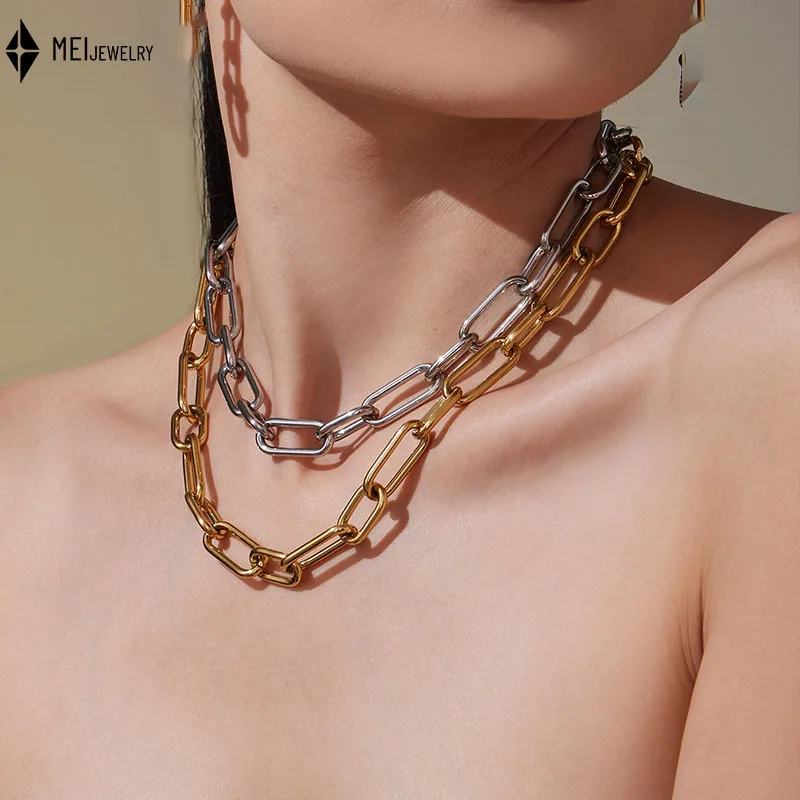 Environmentally friendly Heavy Industry Thick Chain Hand Assembled Bracelet Necklace Stainless Steel Jewelry Set