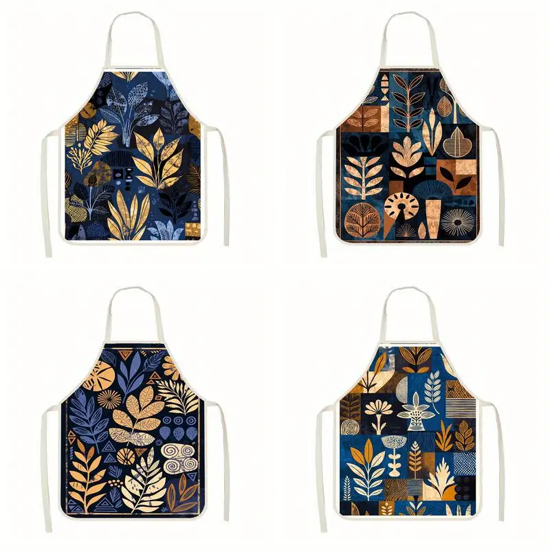 

Современный льняной фартук с цветочным принтом, подходит для приготовления пищи на кухне, общения родителей и детей, рисования и других занятий.