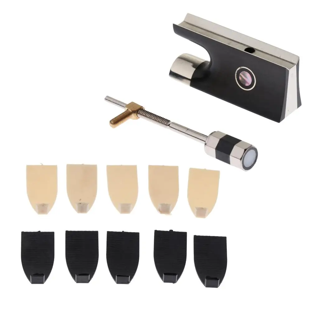 Violin Cello Viola Accessories Ebony Bow Frog and Plastic Tips Set Musical Parts for 4/4 Violin Supplies