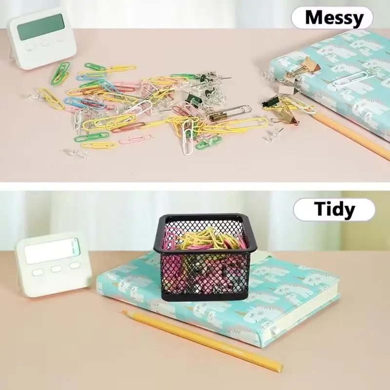 [T] Paper Clip Holder Mesh Metal Desk Organizer For Office Supplies Paper Clips Binder Clips Small Items Dry Ventilated Storage