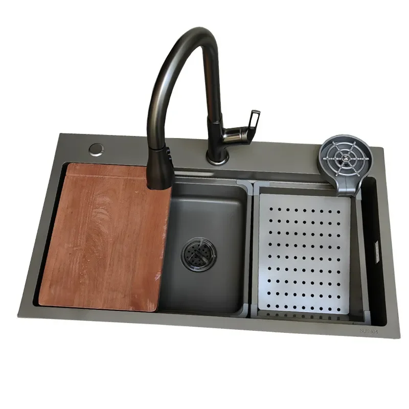 for S6846NH 304 Stainless Steel Handmade Single Bowl Sink Gun Gray Honeycomb Embossed Vegetable Basin