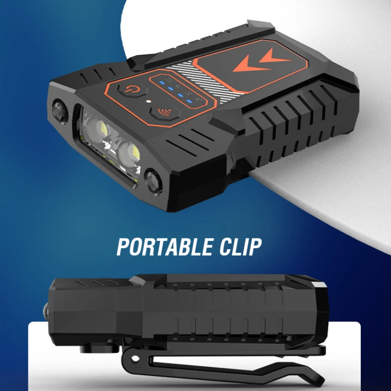 Head Torch Cap Clip Light USB Rechargeable LED Headlight with Motion Sensor Control Headlamp with Flash Function Head Flashlight