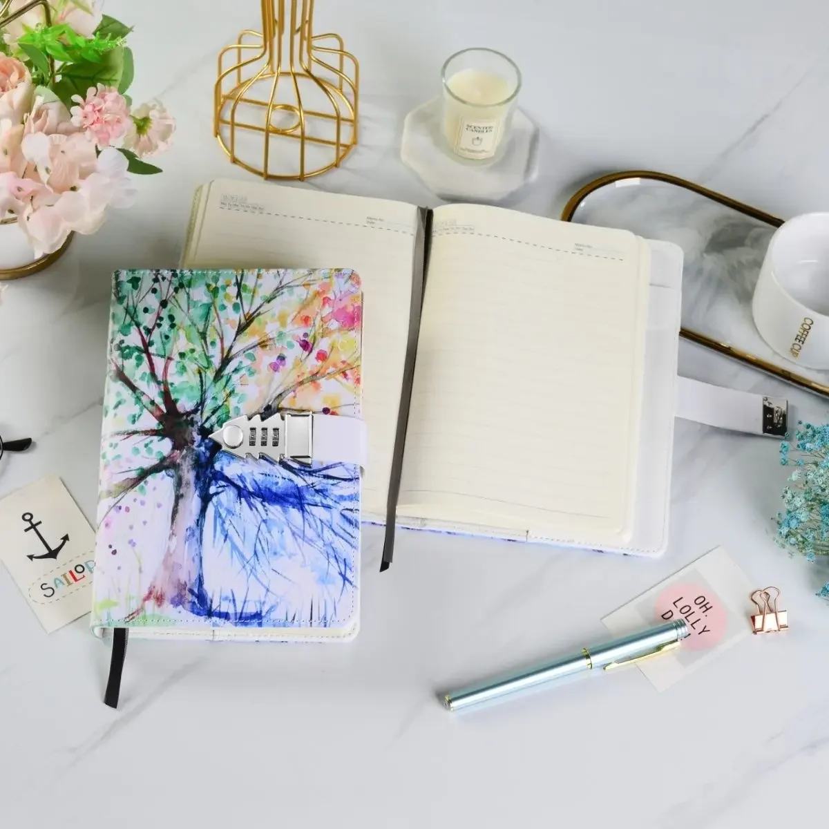 A5 Password Notebook with Lock 112 Sheets Journals Thicken Hand Ledger Handbook Student Notepad Diary Binder Stationery Gift