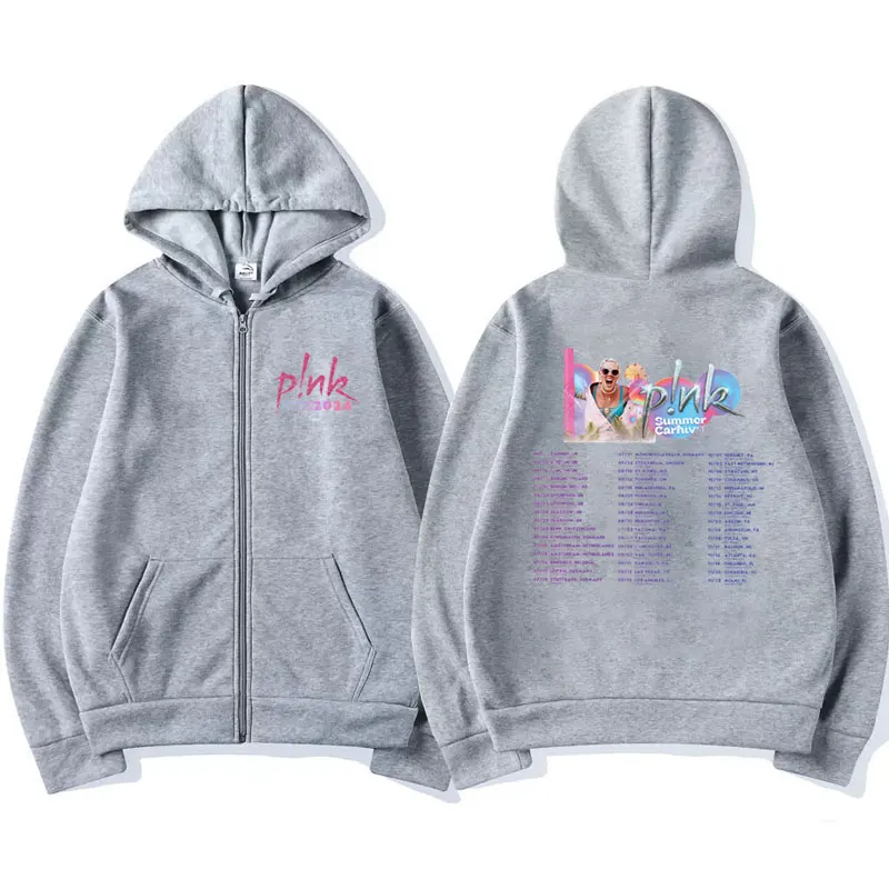 Sänger p! Nk rosa Sommer Karneval 2024 Festival Weltreise Reiß verschluss Hoodie Männer Frauen Mode übergroße Reiß verschluss Jacke Sweatshirt