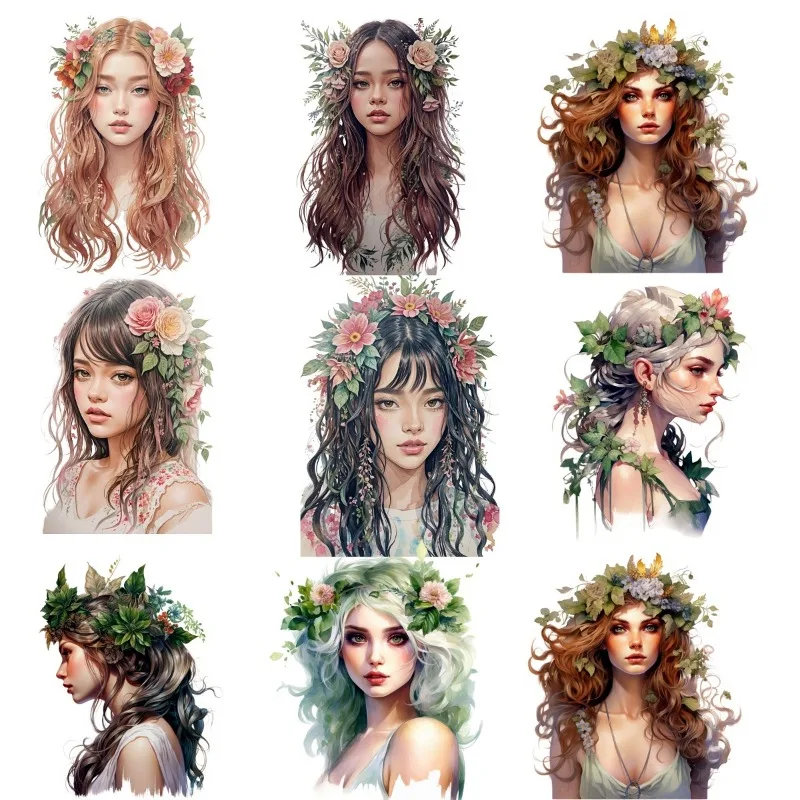 Hand Account Watercolor Forest Flower wreath Girl Sticker Art Small Fresh Figure Decorator Stationery Kawaii stationery