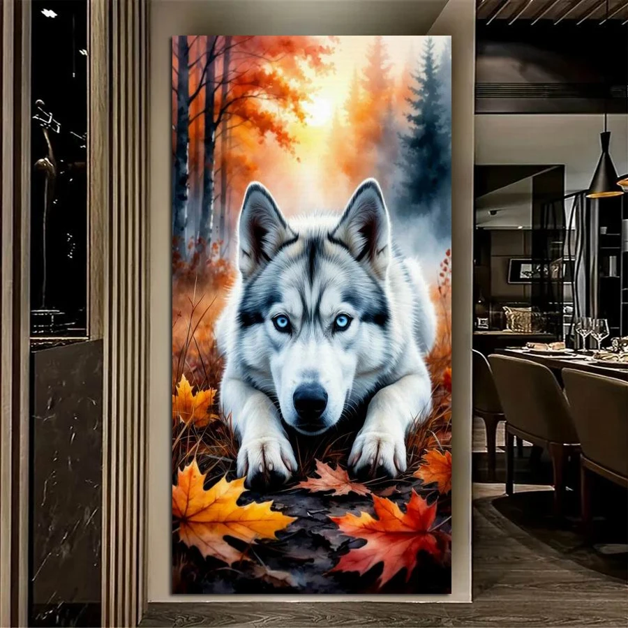

Autumn Forest Wolf Picture Large Size Diy Diamond Art Painting Wild Animals Full Square Round Drill Mosaic Embroidery Kits