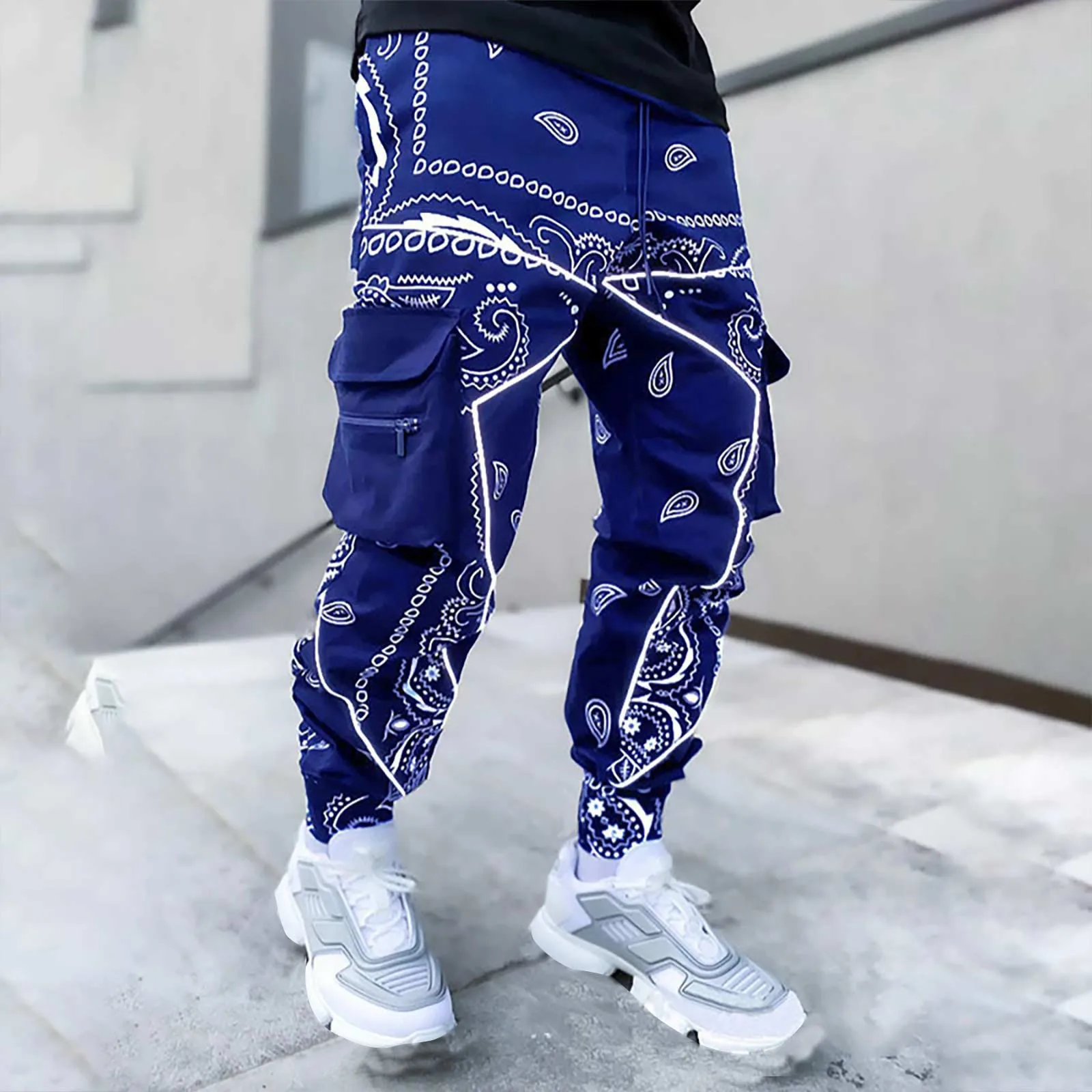 2023 Men's Printed Cashew Flower Haren Pants All Seasons Loose High Street Small Feet Multi Bag Cargo Pants Stocking Gift Boy