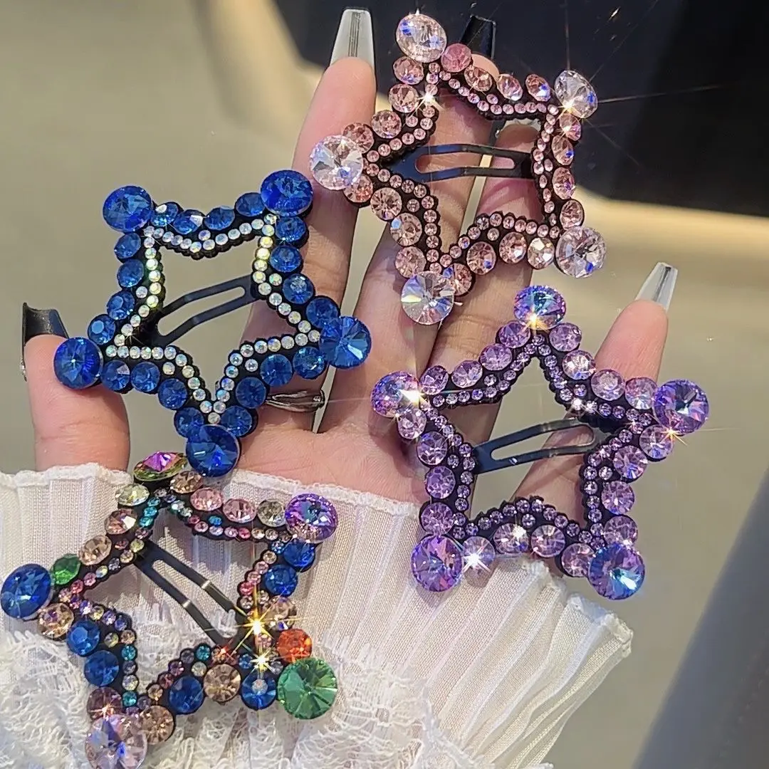 

Заколка для волос с пятиконечной звездой и стразами для женщин, заколка для челки, заколка для боковых прядей, элитный аксессуар для волос