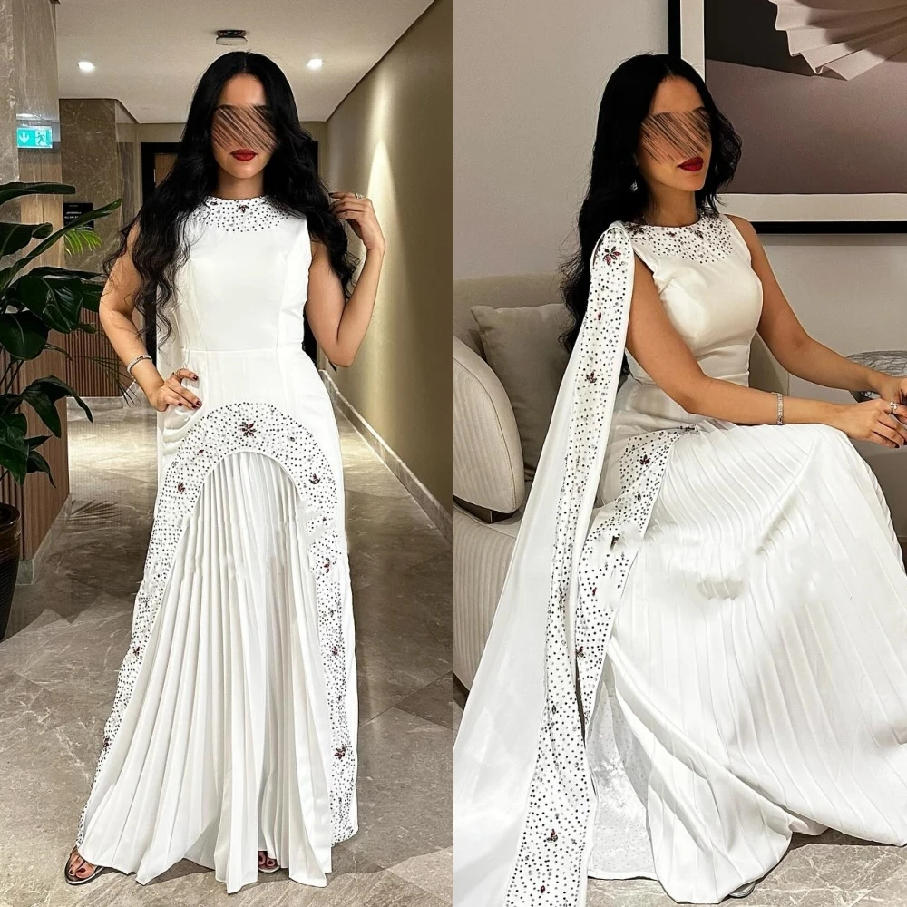 Vestido de baile com lantejoulas até o chão feminino, estilo moderno, decote em O, linha A, comprimento do chão, cetim, vestido de baile, Arábia Saudita, ocasião sob medida