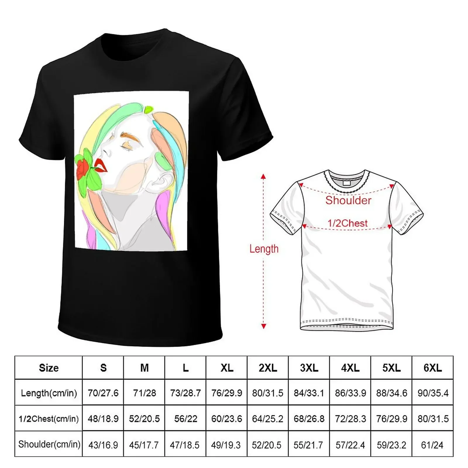 Woman with rose-line art T-Shirt summer tops rapper graphic tees korean fashion cotton graphic tees mens graphic t-shirts