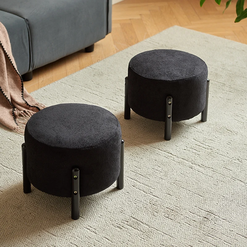

Solid wood small stool household low stool soft bag shoe changing stool living room sofa footstool simple leisure