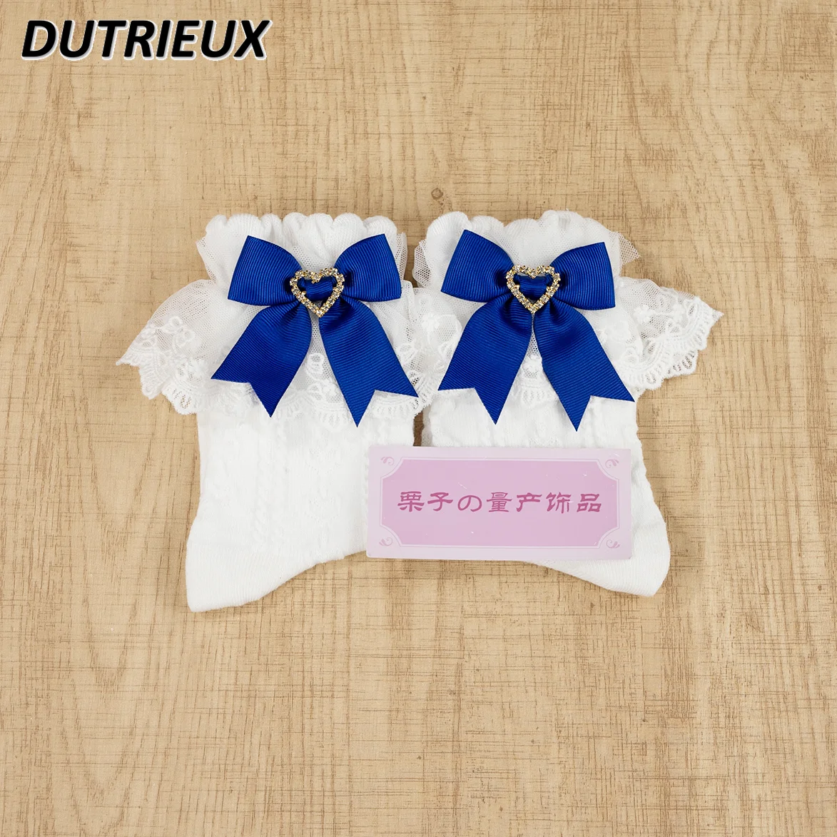 Japanese Style Sweet and Cute Girl Versatile Lace Hairpin Hair Clips Accessories Kawaii Royal Blue Bow Headgear Socks