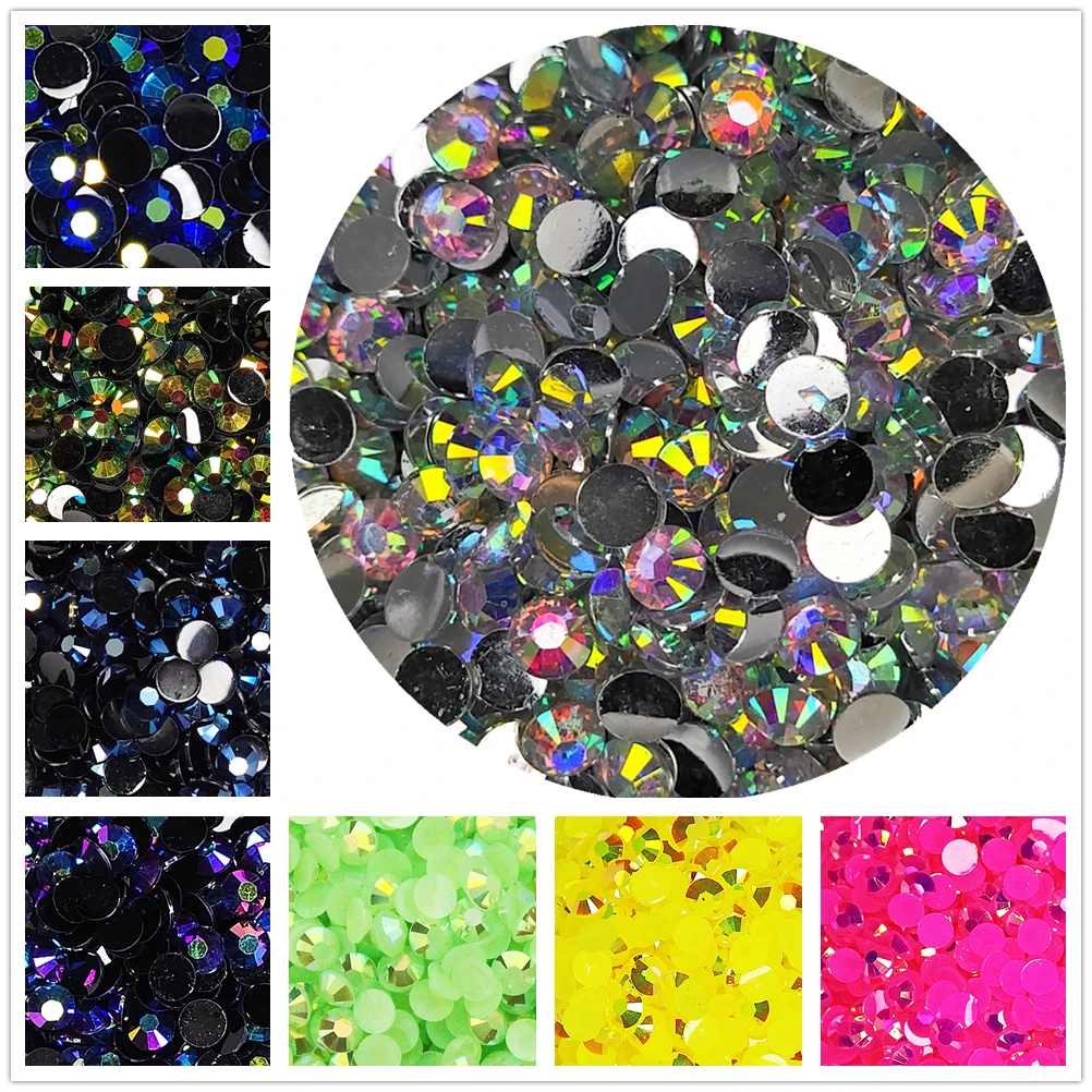 All Sizes Colors Flatback Round Glue On Rhinestone Glittler Resin Beads Strass Stones Stickers Nail Art Decoration