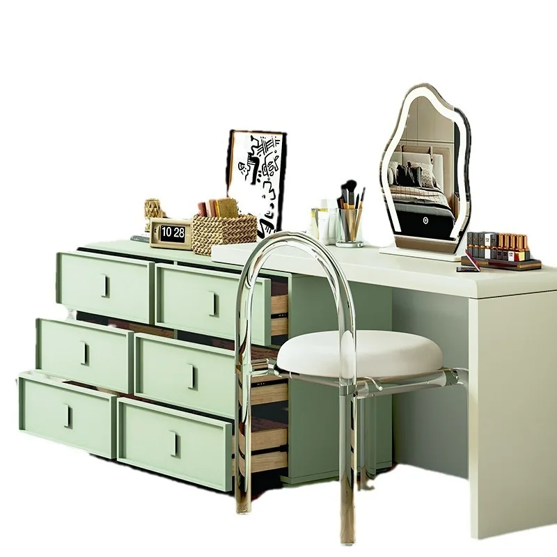Six-chest dresser integrated, cream wind solid wood makeup table