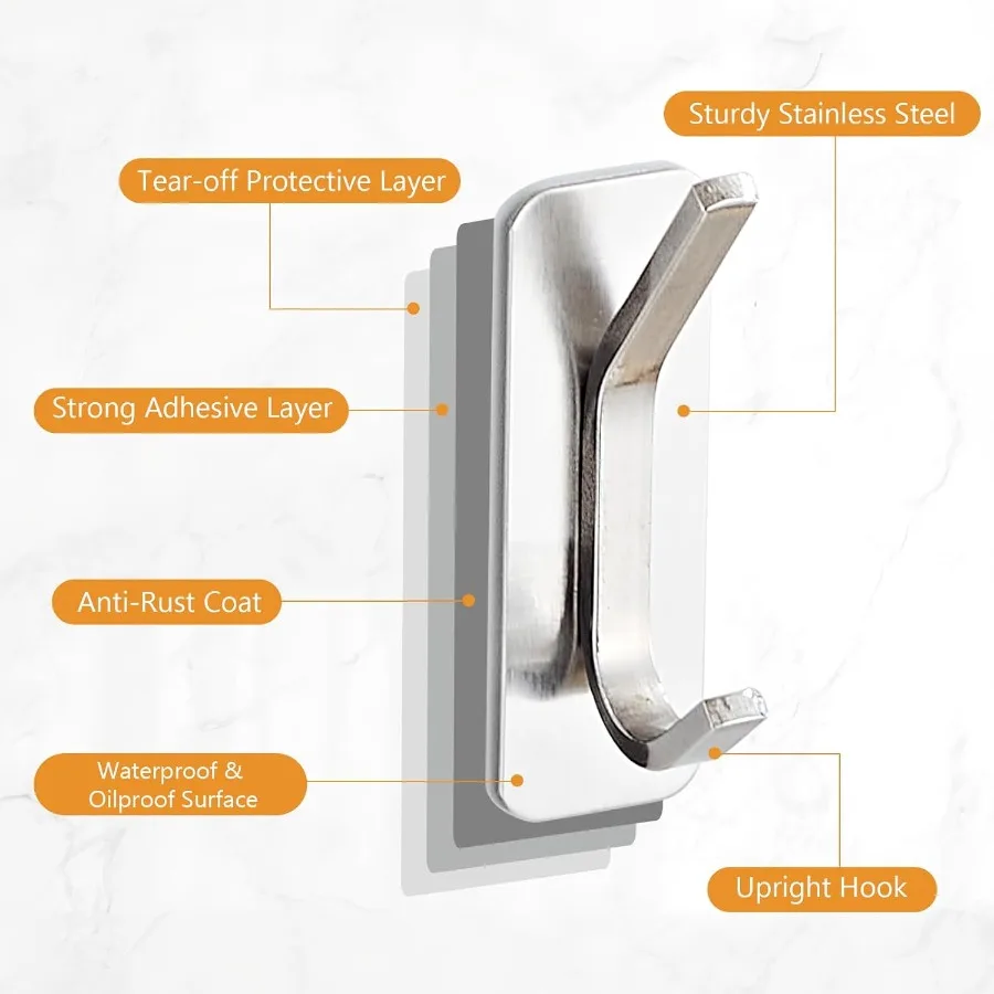 Selbstklebende Handtuchhaken, 4er-Pack, Kleiderhaken aus Edelstahl zum Aufhängen, vielseitige Wandhaken für Badezimmer, Küche, Büro, Schule