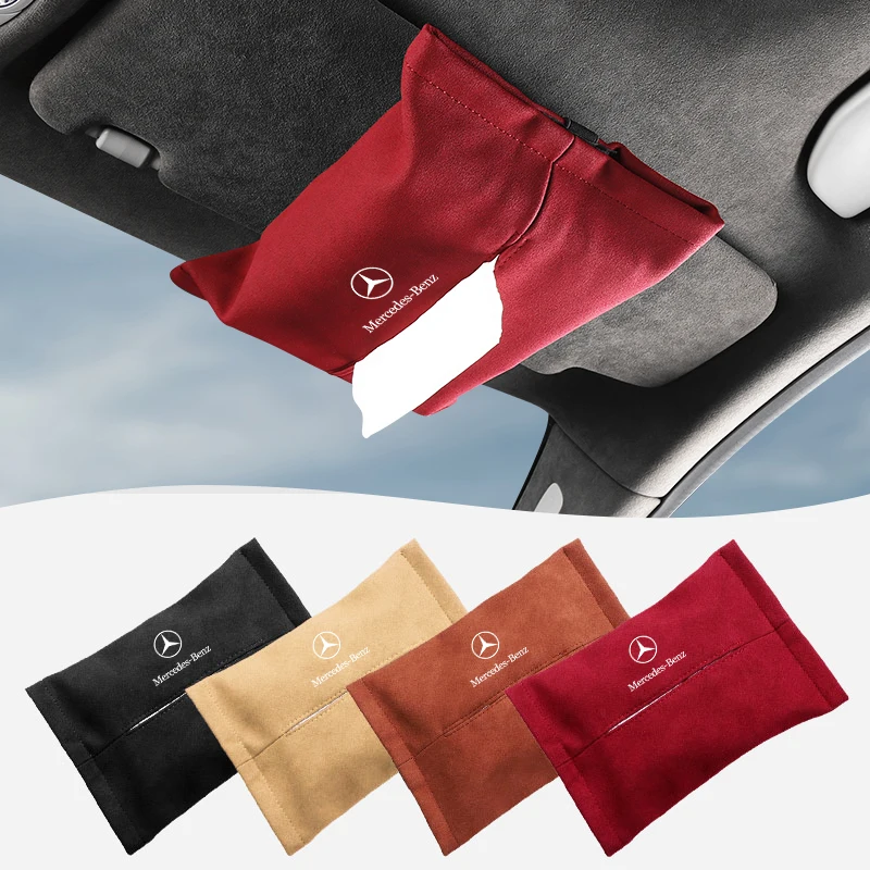 Car Tissue Boxes Multifunctional Car Sun Visor Back Seat Hanging Tissue Bag Organizer For Mercedes Benz W211 W204 W210 CLA GLA