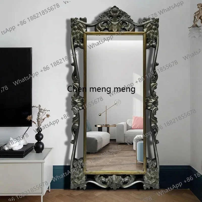 R Retro old carved frame full-length mirror court makeup home decoration wall-mounted mirror